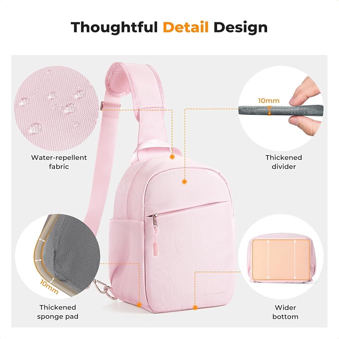 K&F CONCEPT Camera Sling Bag, Compact Crossbody Bag for DSLR Mirrorless | Lightweight Fabric, with Tripod Holder, Quick Access & Custom Dividers, Men & Women, for Sony Canon Nikon, Light Pink, BS06 - Image 4