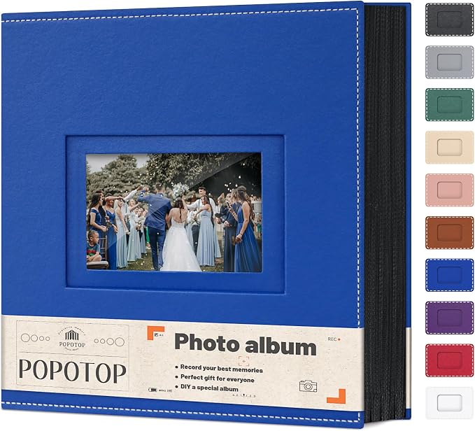 Popotop 4x6 Photo Album Holds 800 Pictures, Vegan Leather Hardcover | 800-Photos Capacity, Clear Slip-In Pockets, Extra-Large Collection Format, Front Photo Window, Gifts for Family Wedding Baby by Popotop