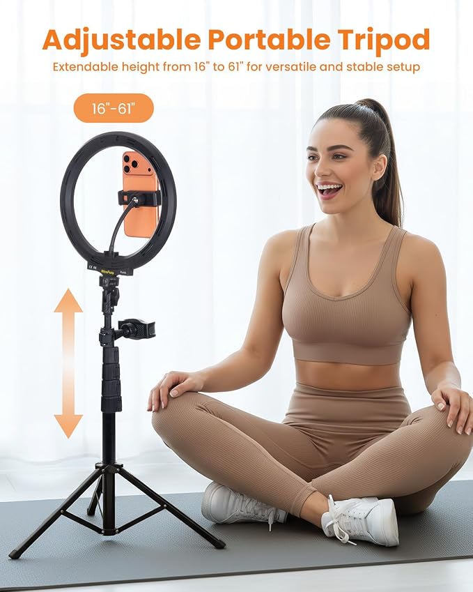 10" Ring Light with 66'' Tripod Stands, 2 Phone Holder & Remote | 3 Color & 10 Brightness Level, Circle Ring Lights for Live Stream, Makeup, TikTok, YouTube, Compatible with iPhone & Android - Image 6