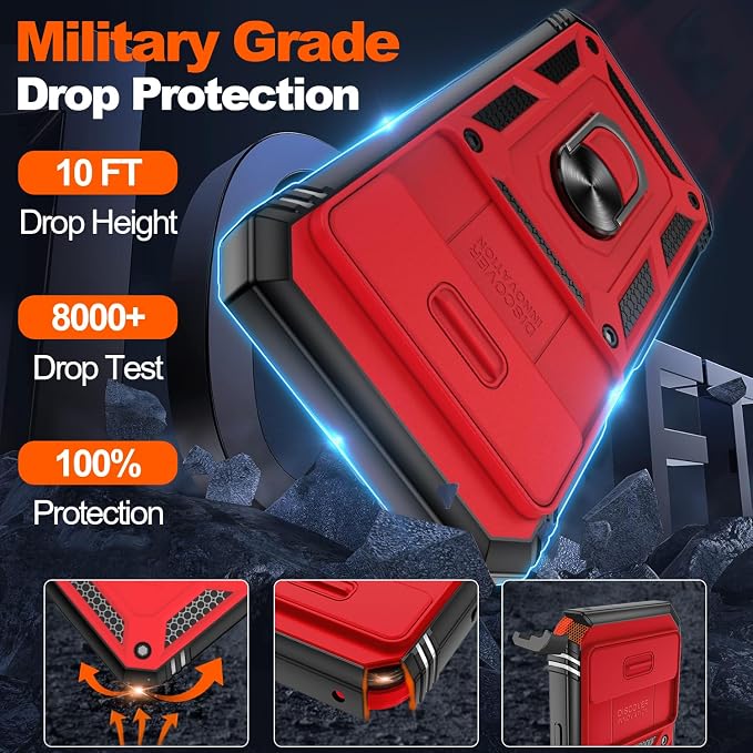 Gritup for Google Pixel 10 Pro XL Case with Screen Protector*2, Magnetic Stand & Slide Camera Cover, Shock Proof Military-Grade Phone Case, Red+Black - Image 3