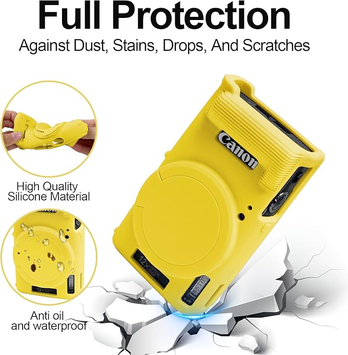 Easy Hood Camera Case for Canon ELPH 360/IXUS 285 HS/IXY 650 Camera,Yellow | With Removable Lens Cover,Soft Silicone Protective Case,Anti-Scratch,Dustproof,Shockproof,Enhanced Grip,Camera Accessories - Image 3