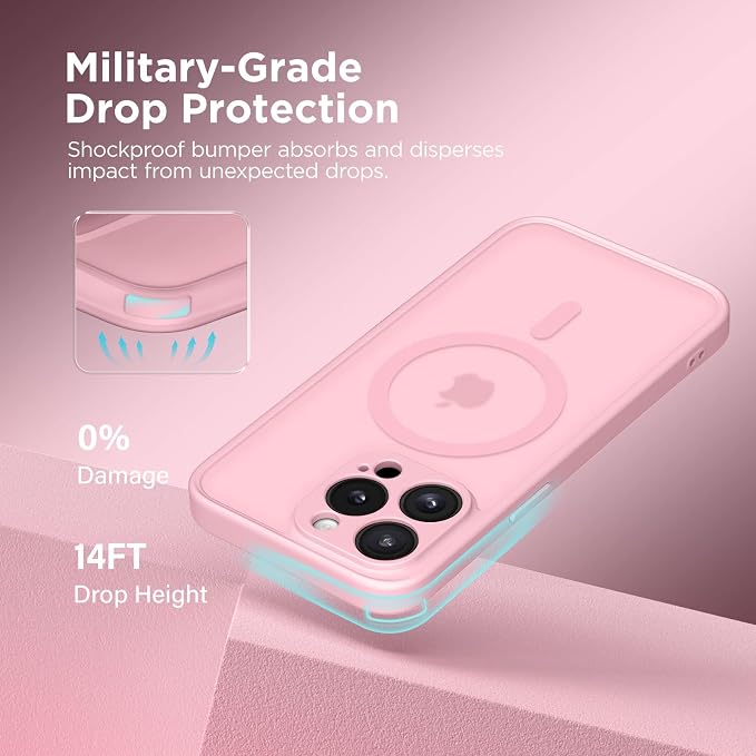 CAPRARO for iPhone 13 Pro Max Case, Compatible with MagSafe | Upgraded [Full Camera Protection] Shockproof Protective Slim Translucent Matte Magnetic Phone Case 6.7'', Peach Pink - Image 5