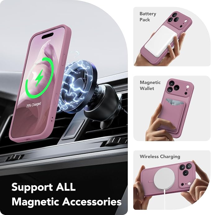 CAPRARO for iPhone 17 Pro Max Case, Compatible with MagSafe | Upgraded [Full Camera Protection] Protective Translucent Matte Women Girl Magnetic Phone Case Cover, Blackcurrant - Image 3