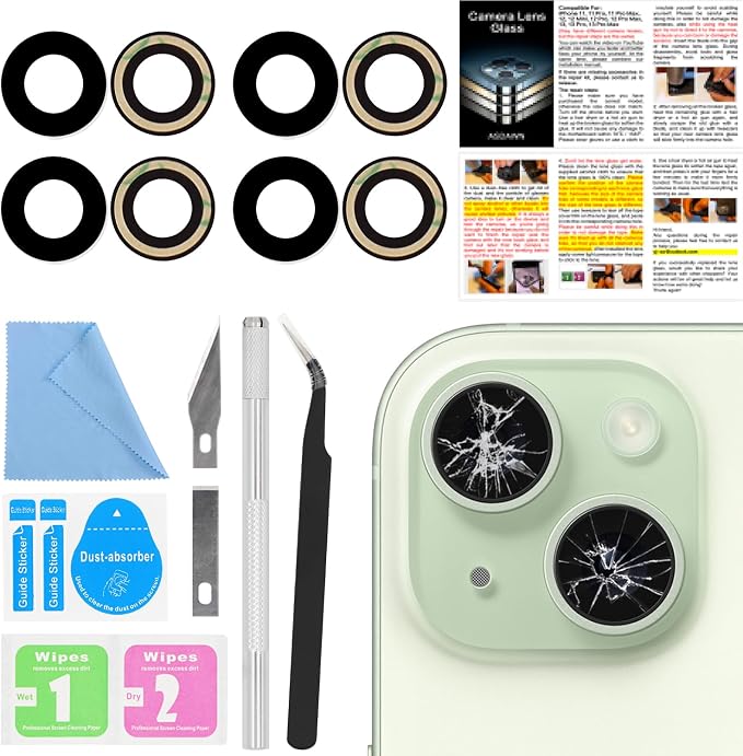 2PCS ASDAWN Back Rear Camera Lens Glass Replacement for iPhone 15 6.1-inch and 15 Plus 6.7-inch with Pre-Installed Adhesive, Back Lens Glass with Installation Manual + Repair Tool Set by ASDAWN