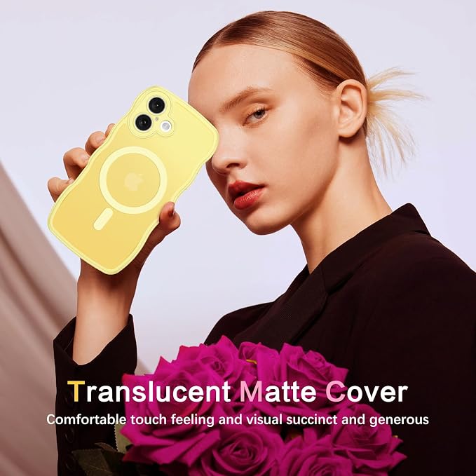 BENTOBEN Magnetic for iPhone 16 Case, Cute Wavy [Full Camera Protection][Compatible with MagSafe] Matte Anti-Slip Bumper Women Girls Boys Protective Cover for iPhone 16 6.1",Yellow - Image 8