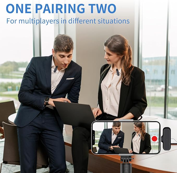 2 Pack Professional Wireless Lavalier Microphone for iPhone iPad Android with Charging Case Noise Reduction Plug-Play Clip on Lapel Mic for Video Recording Vlogging, YouTube, Interview, Live Streaming - Image 4