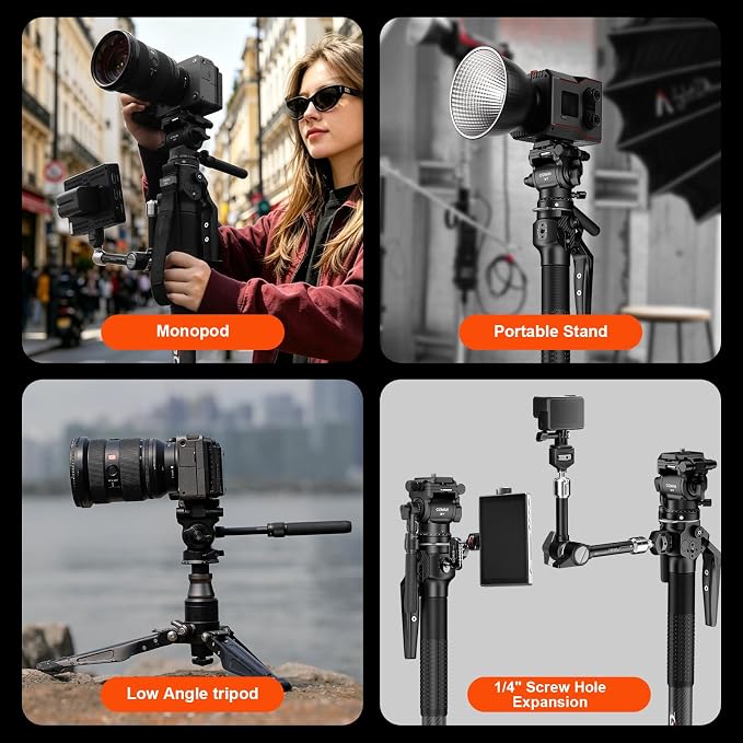 M1mini Carbon Fiber Monopod for Camera, 4-Section One-Button Quick Release, Portable Camera Monopod with V1 Fluid Head for DSLR Mirrorless Cameras, Max Load 5kg, (M1mini-V1) - Image 7