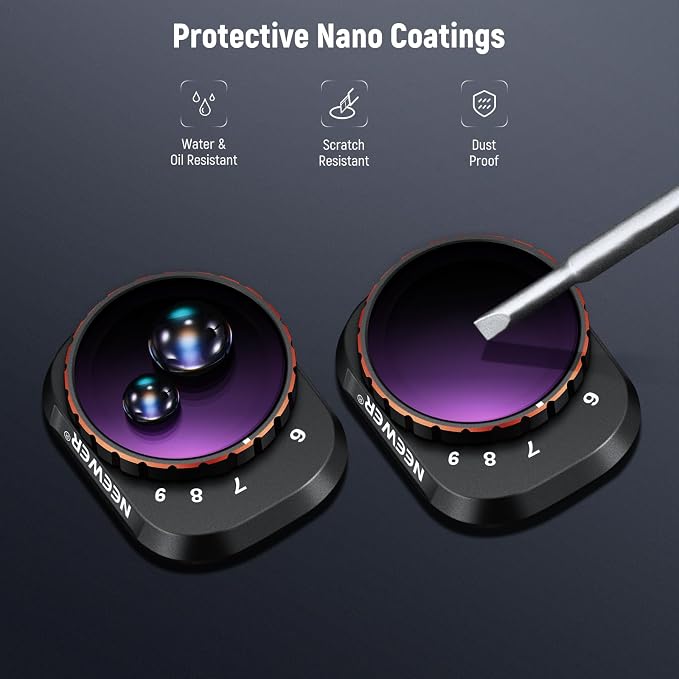 NEEWER Variable ND Filter Compatible with DJI Mini 4 Pro, ND64-512 6-9 Stops Multicoated HD Optical Glass Drone Camera Lens Video Recording Aerial Photography Accessories - Image 7