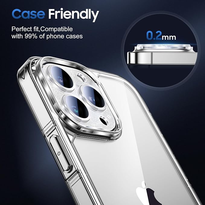 UniqueMe for iPhone 13 Pro Max/13 Pro Camera Lens Protector-Glitter Silver | 3 Pack-Acrylic, Not Glass, Case Friendly, Scratch-Resistant, Night Shooting Mode - Image 6