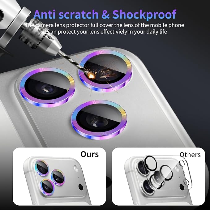 Camera Lens Protector for iPhone 17 Pro/iPhone 17 Pro Max,1 Pack | Tempered Metal Glass Camera Cover, HD Clear Anti-Scratch Lens Screen Protector Film,Case Friendly,Colorful Titanium - Image 4