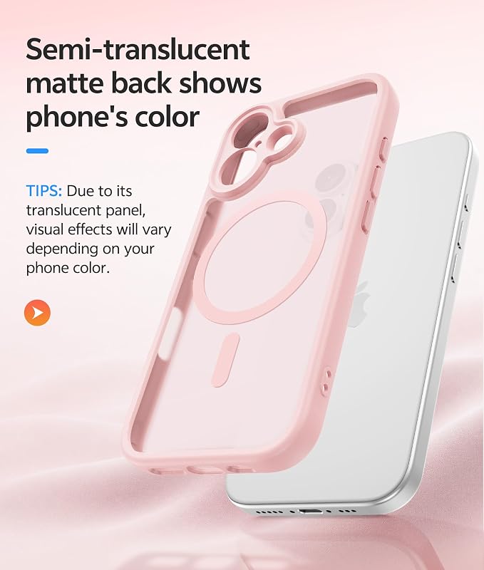 FNTCASE for iPhone 17 Case, Compatible with Magsafe, Glass Screen Protector | Full Camera Protection, Translucent Matte, 14FT Military Grade Drop Proof, Shockproof Protective Phone Cover, Light Pink - Image 5