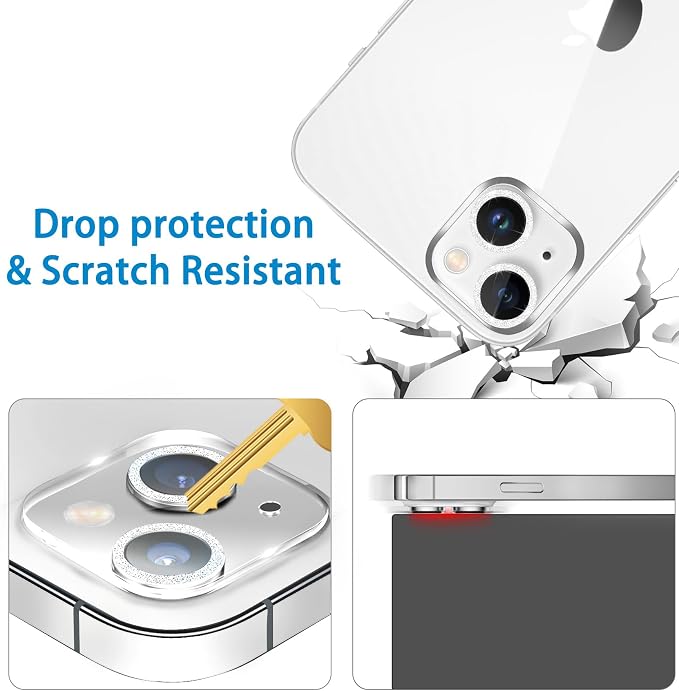 3 Pack Dengduoduo Tempered Glass Camera Lens Protector for iPhone 14 6.1" & iPhone 14 Plus 6.7", Glitter Bling Diamond, Ultra HD, 9H Hardness, Anti-Scratch, Case Friendly, Easy to Install [No Affect on Night Shots] - Image 6