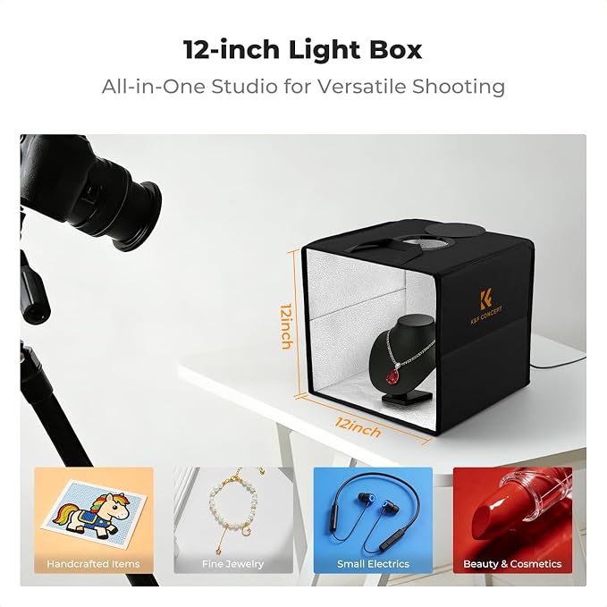 K&F CONCEPT Photo Studio Light Box 12"x12" 120 LED Lights & 6 PVC Backdrops | Photography Shooting Tent Kit CRI>95 with 6 PVC Backdrops for Jewelry, Watch, Cosmetics, Small Product Photography ZYDYSY01 - Image 7