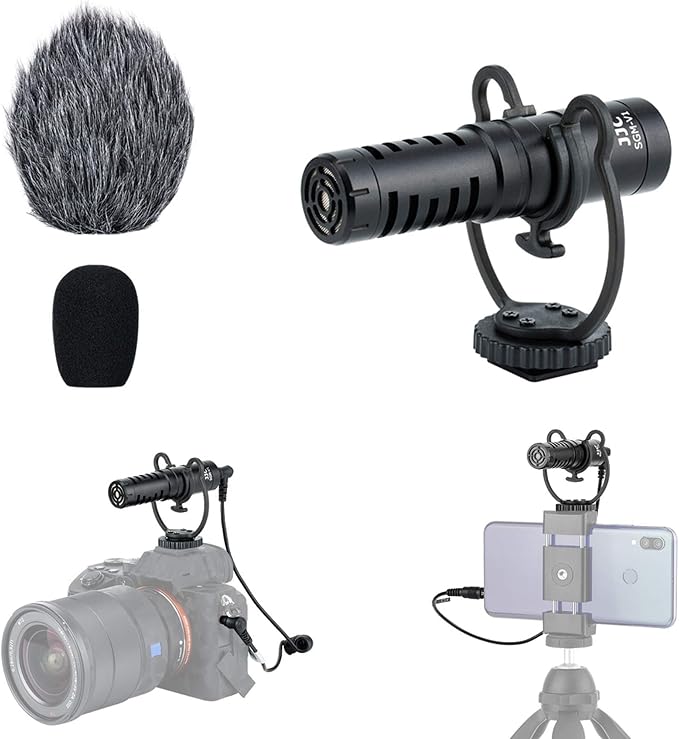 JJC Camera Shotgun Microphone Mic for Canon EOS R RP R5 R6 R7 R10 R50 R100 | for Sony ZV-1 II ZV1 ZV-1F ZV1F A6700 A6400 A6300, Nikon Z50 II Zf Z30 Z6 Z7 II, Fuji X-T5 X-T4 X-S20 and More Cameras by JJC