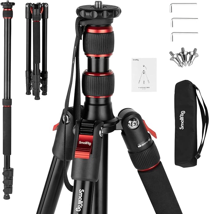 SmallRig T-10 68" Foldable Aluminum Camera Tripod/Monopod | Max. Payload 33lb, Height Adjustable from 19.7" to 67.7", Works With Cameras and Phones. by SmallRig