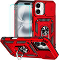 HNHYGETE for iPhone 16 Case with Screen Protector: [Military Grade 20ft. Drop Tested] Slide Camera Cover Ring Shockproof Protective Phone Case for - iPhone 16 (Red) by HNHYGETE