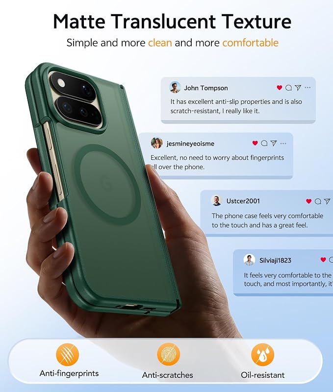 FNTCASE for Google Pixel 11 Pro Fold Case, Hinge Protection, Translucent | Fit for Magsafe, 18FT Military Grade Drop Proof, Protective Tough Phone Cover, Anti Slip, Matte, Green - Image 5
