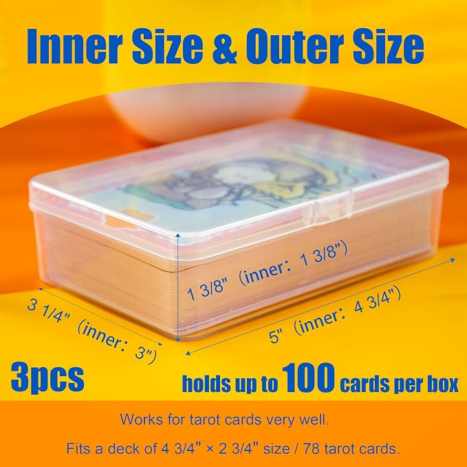 JINUPHION 3 Pcs Tarot Card Case, Tarot Card Holder for 4 3/4"×2 3/4" Standard Tarot Cards, Plastic Clear Card Deck Box Storage, Playing Card Case for Large-sized Cards,5" ×3 1/4" ×1 3/8" (NO Cards) - Image 2