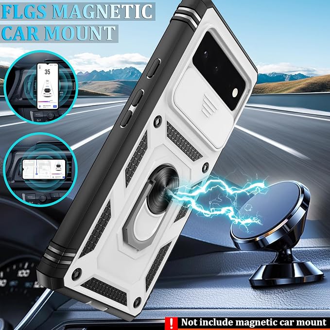 Gritup for Phone Case Pixel 6: Google Pixel 6 Case with 2*Screen Protector | Magnetic Stand & Slide Camera Cover | Shock Proof Military-Grade Funda para Pixel-6 Cover, White+Black - Image 5