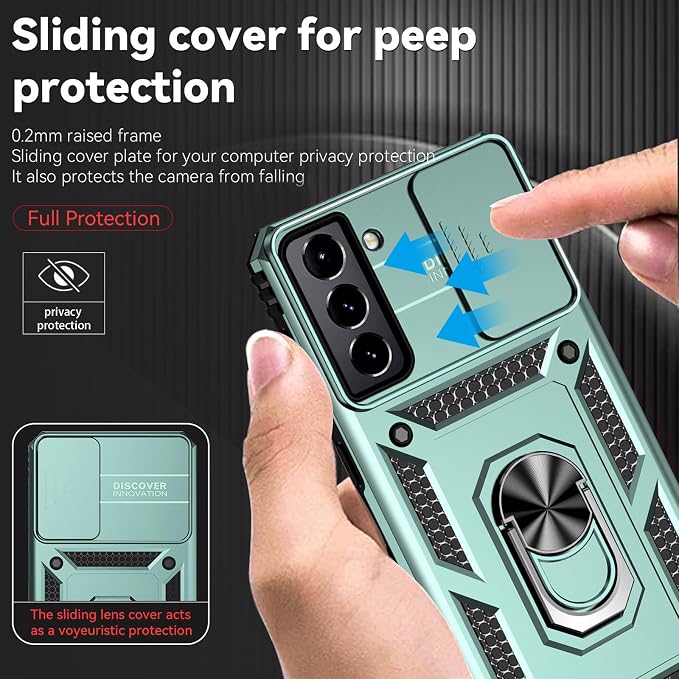 HNHYGETE for Galaxy S21 Case with Screen Protector: [Military Grade 20ft. Drop Tested] Ring Shockproof Protective Phone Case for - Samsung Galaxy S21 (Dark Green) - Image 4