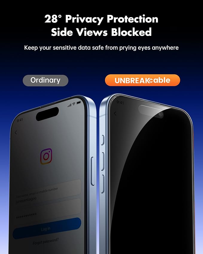 UNBREAKcable Privacy Screen Protector for iPhone 17, 2-Pack | True 28° Anti-Spy, Shatterproof Tempered Glass, 9H Hardness, Easy Install, Bubble-Free, Anti-Scratch, Case Friendly - Image 2