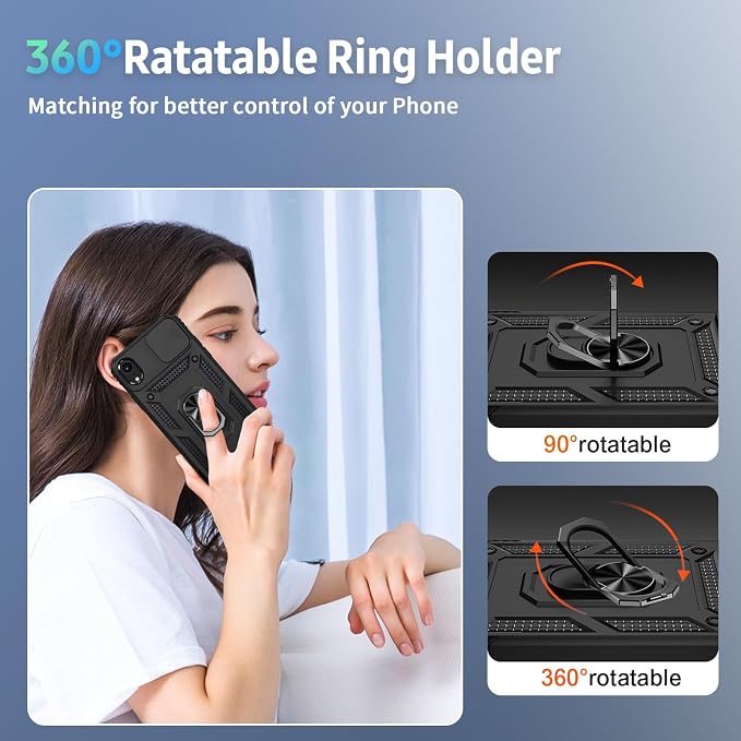 for iPhone XR Case with Camera Lens Cover, HD Screen Protector, 10 FT Military Grade Drop Protection, Magnetic Ring Holder Kickstand Protective Phone Case, Black - Image 6