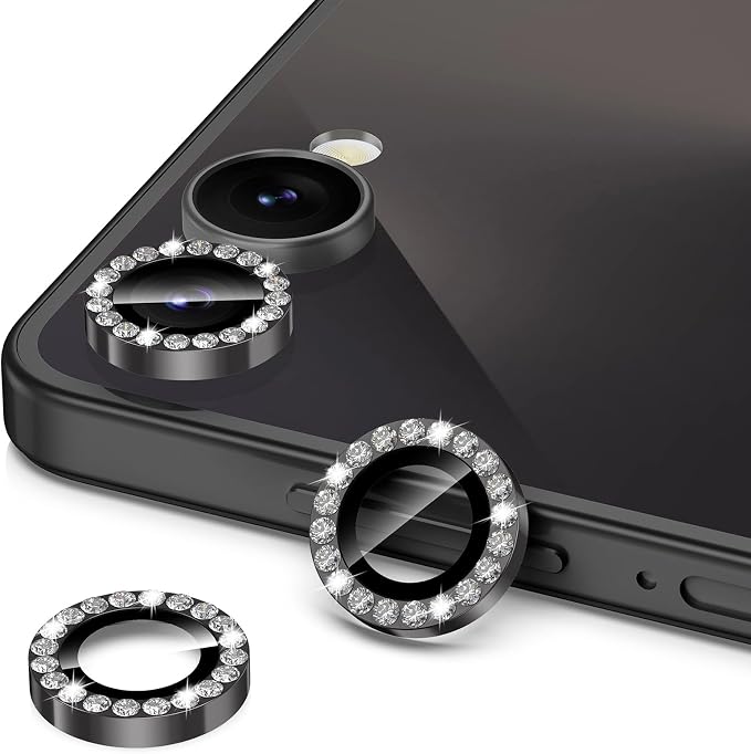 for Samsung Galaxy Z Flip 7 Camera Lens Protector, Individual Metal Ring Tempered Glass Lens Cover, [Strong Adsorption] Scratch Resistant Ultra-Thin HD Clear Lens Cover, 1 Set-Black Diamond - Image 2