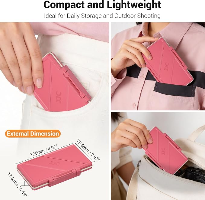 Pink Memory Card Case Micro SD TF SD Card Case Storage Holder Wallet Box | Compact Micro SD Card Holder Wallet for 24 Micro SD SDXC SDHC TF Cards and 12 SD SDXC SDHC Cards, Ergonomic Locking Systerm - Image 7