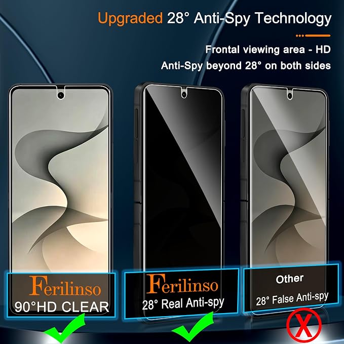 Ferilinso 2 Pack Privacy Screen Protector for Samsung Galaxy Z Flip 8 | 9H+ Tempered Glass Back&Camera Lens Protectors, Military-Grade Shatterproof, Case Friendly, Easy Installation Bubble Free - Image 2