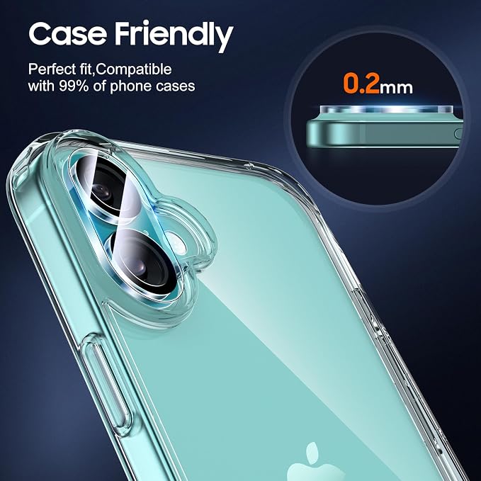 UniqueMe for 3 Pack iPhone 16/16 Plus/iPhone 17 Camera Lens Protector | Drop Protection, Case Friendly, 9H Tempered Glass, Camera Cover Screen, Update New Version - Image 5