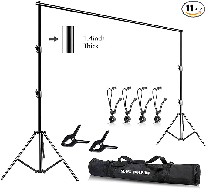 SLOW DOLPHIN Photo Video Studio 12ft (W) x 10ft (H) Heavy Duty Adjustable Photography Backdrop Stand Background Support System Kit with Carry Bag by SLOWDOLPHIN