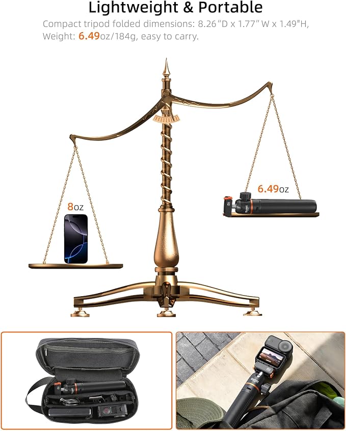 21" Osmo Action Portable Mini Tripod Stand for DJI Action 6/Osmo Nano | 2-in-1 Selfie-Stick Tripod w 360° Ball Head, Small Desktop Stand/Travel Vlogging Handle Grip/Accessories for Video Recording - Image 6