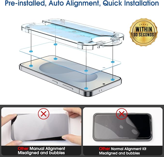 amFilm OneTouch for Samsung Galaxy S25+ Plus Screen Protector TemperedGlass | Auto-Alignment 30s Install with Camera Lens Protector, Bubble Free, Case Friendly, Anti-Scratch [2+2 Pack] (S25P-6.7'') - Image 3