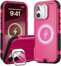Follaroma Magnetic for iPhone 17 Case with Camera Cover Stand,Hot Pink,6.3" | Built-in Glass Camera Cover Stand,Compatible with MagSafe,Heavy Duty Shockproof Protective,Military-Grade Anti-DropDual Case by Follaroma