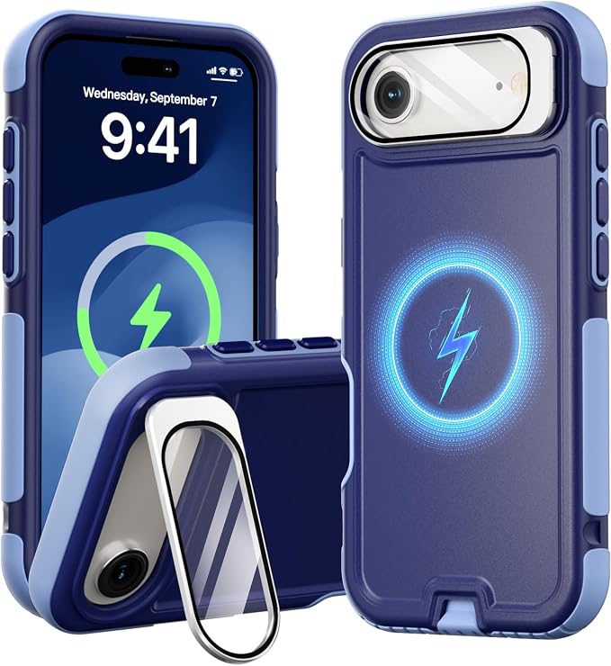Follaroma Magnetic for iPhone 17 Air Case with Camera Stand, Blue-Purple | Built-in Glass Camera Cover Stand,Compatible with MagSafe,Heavy Duty Shockproof Protective,Military-Grade Anti-DropDual Case by Follaroma