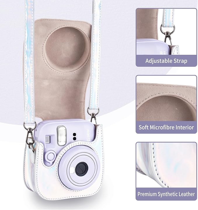 Phetium Mini 13 Camera Case for Fujifilm Instax Mini 13 12 Camera-Silver | Mini Camera Protective Case,PU Leather Bag,Photo Storage Pocket,Adjustable Shoulder Strap,Magnetic Flip - Image 3