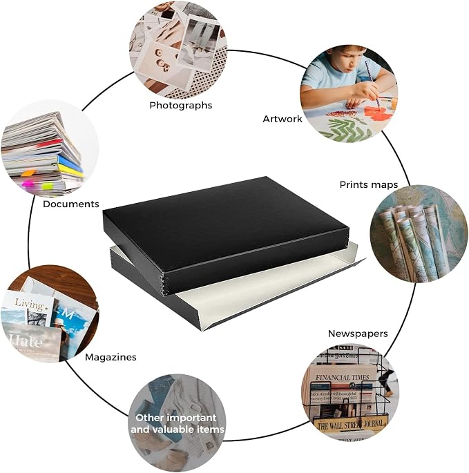 Lineco Drop Front Archival Storage Box, 9.75x12.75x1.5 in, Black, 2 Pack | Acid-Free with Metal Edge, Preserves Picture Longevity, Organize Photos, Newspapers, Prints, Documents, Crafts, DIY - Image 6