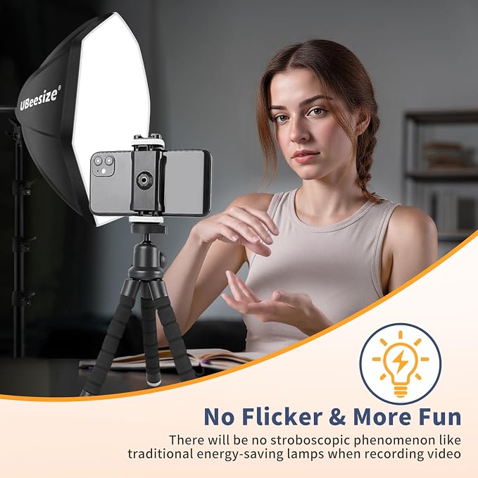 UBeesize Softbox Photography Lighting Kit, 20'' x 20'' Professional Softbox Lighting Kit with 85W 3000-7500K LED Bulbs, Studio Lights for Photography/Video Recording/Portraits Shooting/Live Streaming - Image 6