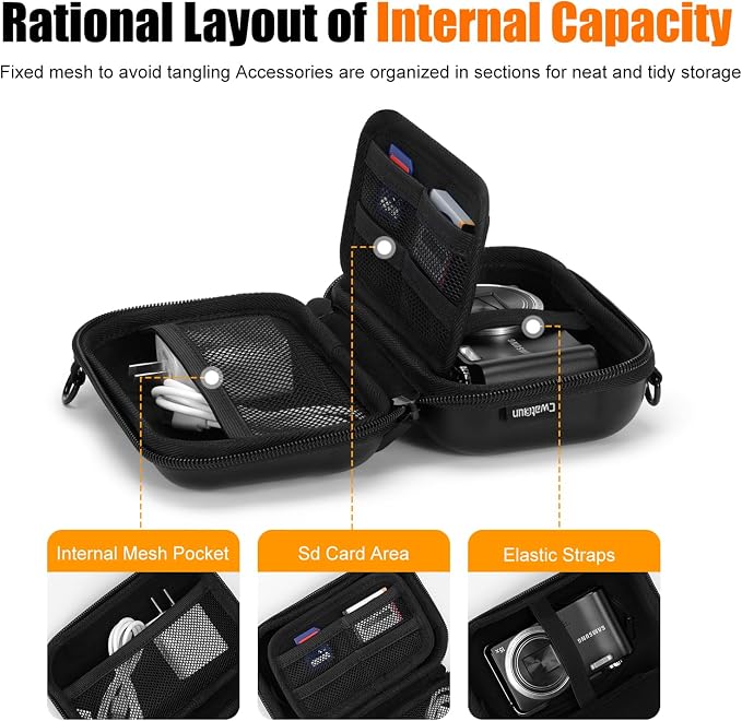 Cwatcun Hard Camera Case, Compact Digital Camera Sling Bag for Canon/Sony | Fits KODAK PIXPRO,Canon PowerShot,Sony DSC.Hard EVA shell,waterproof,shockproof,wristband+strap,mesh pocket. - Image 3