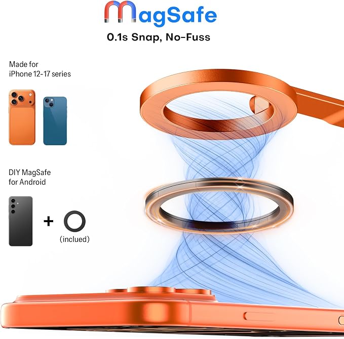 OMOTON TP06-E [3-Adjust] Sturdy Magnetic Phone Tripod for iPhone 17 Pro Max | Aluminium Phone Stand for MagSafe with Hook 1/4" Screw& Arca, Travel Essentials Gift for Vlog, Creators, Live, Orange - Image 8