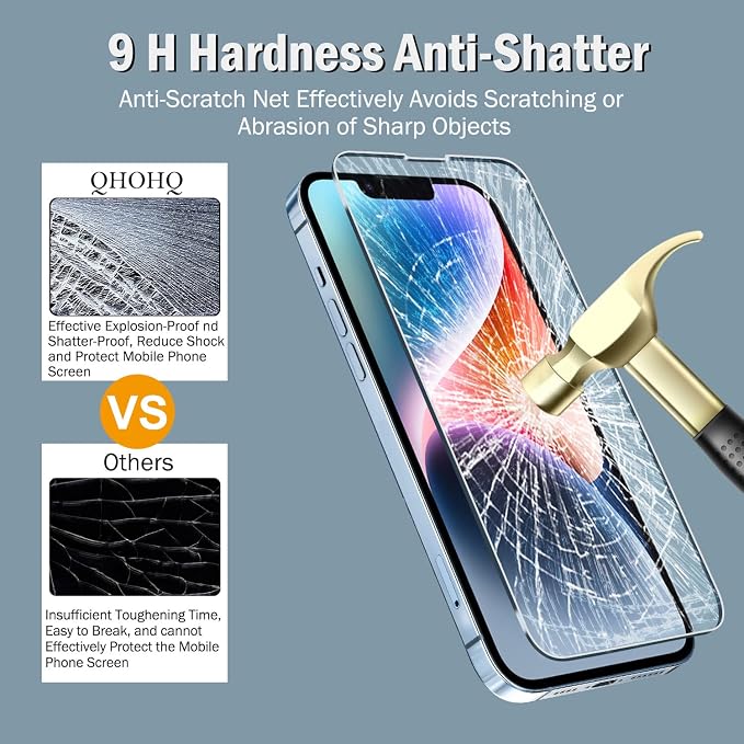 QHOHQ 3 Pack Screen Protector for iPhone 14 / iPhone 13 [6.1 Inch] with 3 Pack Tempered Glass Camera Lens Protector, Ultra HD, 9H Hardness,Case Friendly - Image 6