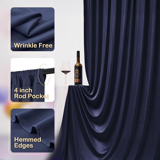 30ftx10ft Navy Blue Backdrop Curtains for Parties Wrinkle Free 6 Panels Navy Photo Backdrop Drapes Back Drop Cloth for Wedding Birthday Photography Background - Image 2