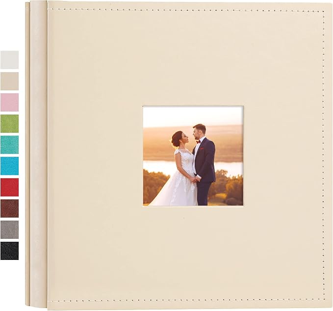 potricher Small Photo Album 4x6 200 Photos, Leather Cover, Beige | Leather 4x6 Picture Album with 200 Horizontal Pockets, Photo Book for Family, Wedding, Anniversary, and Baby by potricher
