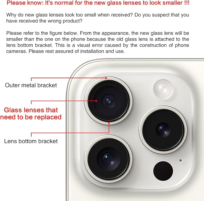 ASDAWN Back Rear Camera Lens Glass Replacement for iPhone 15 Pro 6.1 Inches with Pre-Installed Adhesive, ASDAWN Back Camera Lens Glass kit with Installation Manual + Repair Tool Set - Image 6