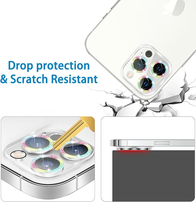 Dengduoduo 3 Pack Tempered Glass Camera Lens Protector for iPhone 12 Pro 6.1", Bling Glitter Sparkle, Ultra HD, 9H Hardness, Anti-Scratch, Case Friendly, Easy to Install [No Affect on Night Shots] - Image 3