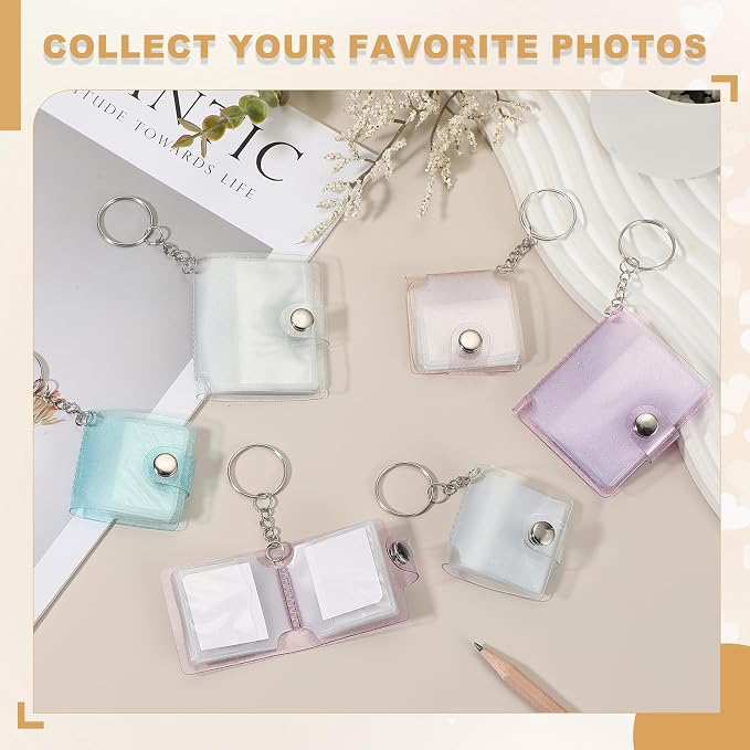 uxcell 4 Pcs Mini Photo Albums, 2.4 Inch PVC Small Photo Storage with Keychain Photo Album with 16 Pockets for Pictures Valentine's Day Gift Wedding, Purple - Image 4