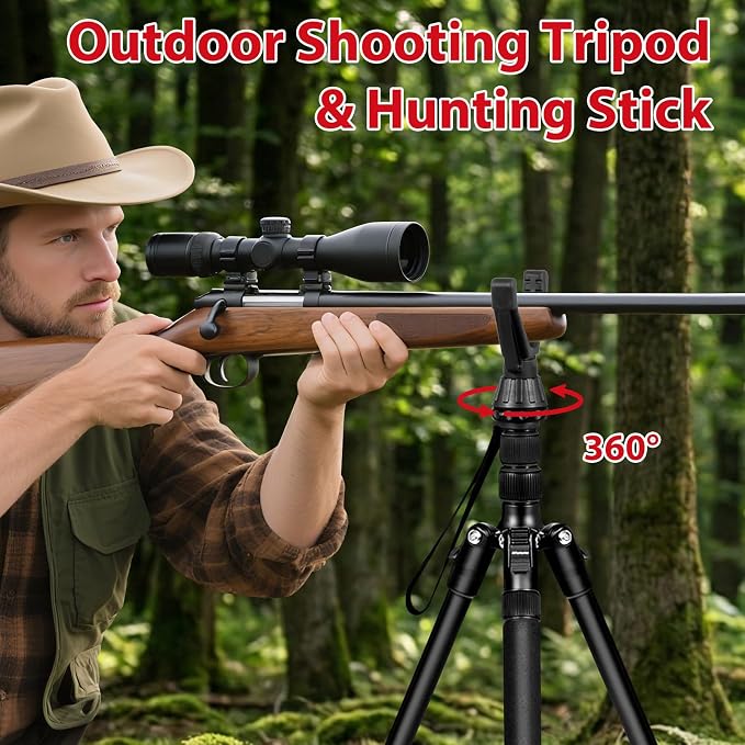 2 in 1 Camera Tripod & Hunting Stand Foldable, 68" Ball Head Tripod for Camera and Phone, Heavy Duty Tripod for DSLR Camera Lasers Binoculars Telescope Spotting Scope, Min Size 16.5" with Bag - Image 5
