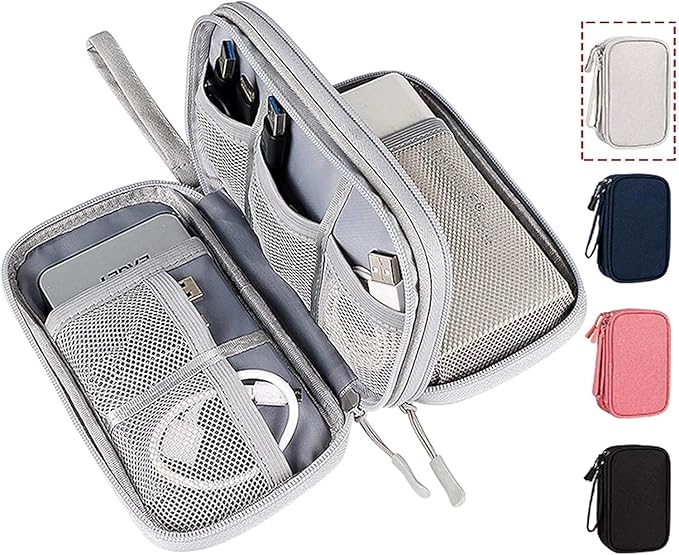 CAOODKDK Electronic Organizer Bag, Waterproof Portable Electronic Organizer Travel Accessories Cable Bag Universal Cord Storage Case for CableCord Storage Double Layer - Gray, Large by Unknown
