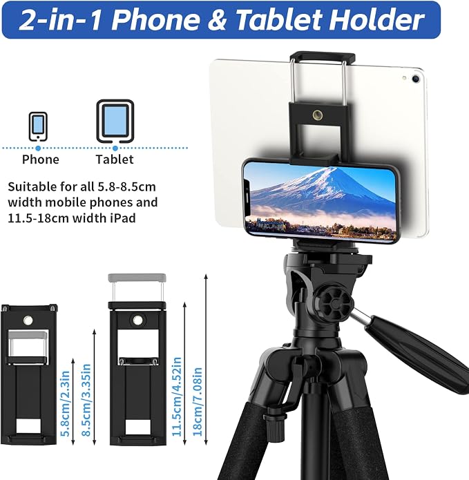 MACTREM 75in Aluminum Lightweight Travel Tripod for DSLR Camera Phone iPad | 3-Way Head 360° Rotation. With Phone iPad Mount, Bluetooth Remote. Stable Aluminum Stand for Video & Photography. - Image 7