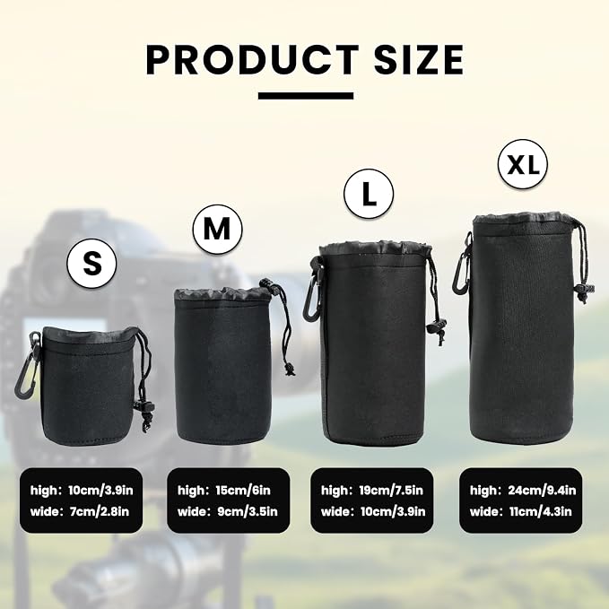 4 Pcs Camera Lens Bags Pouch,Camera Lens Holder,4 Sizes Protective Camera Lens Pouch Set With Drawstring Design(Small, Medium, Large, X Large) - Image 2